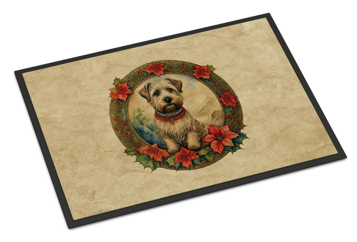 Glen of Imaal Terrier Christmas Flowers Doormat Indoor Outdoor 24H X 36W Front Door Mat Rugs for Entryway, Non Slip Washable Low Pile,