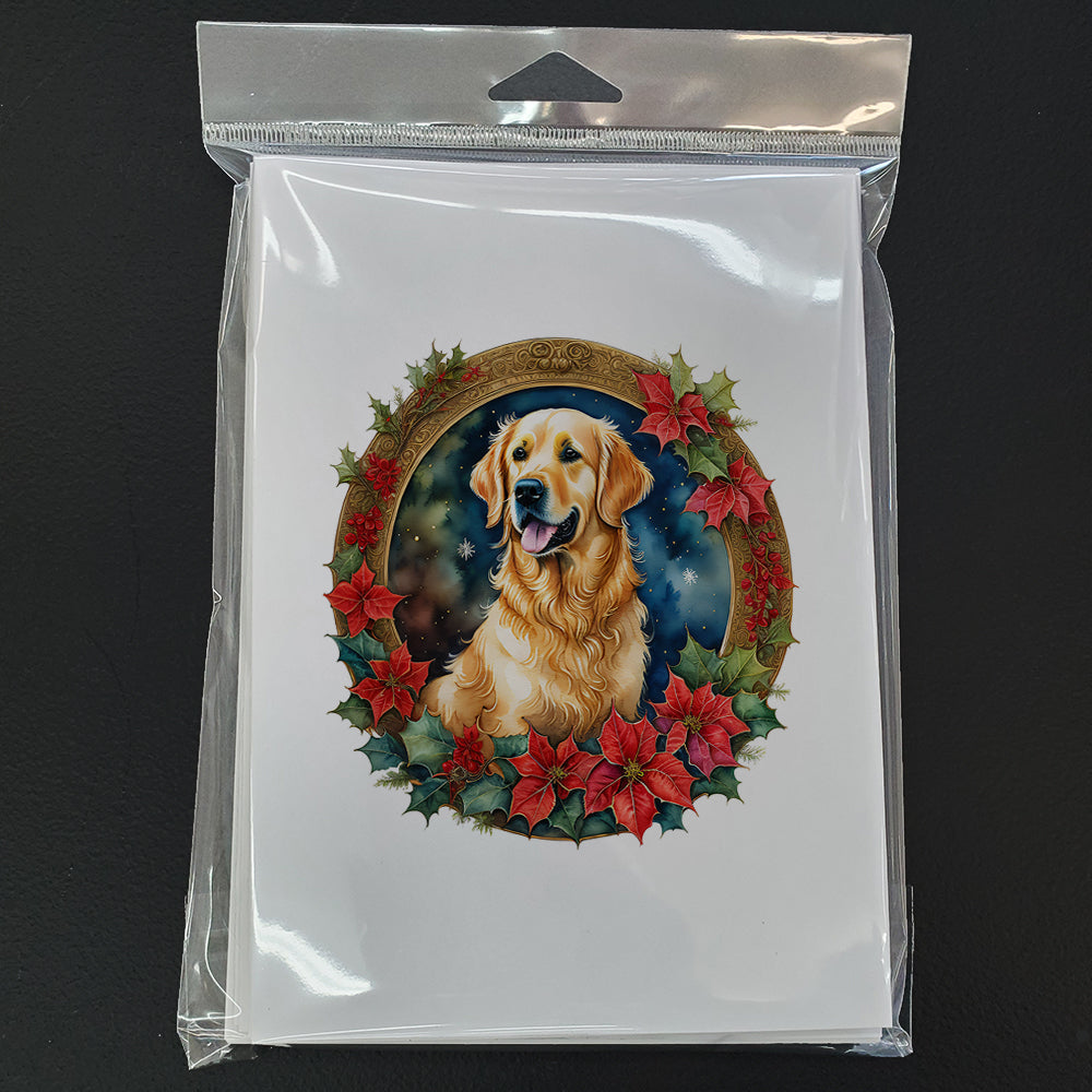 Golden Retriever Christmas Flowers Greeting Cards Pack of 8 Blank Cards with Envelopes Whimsical A7 Size 5x7