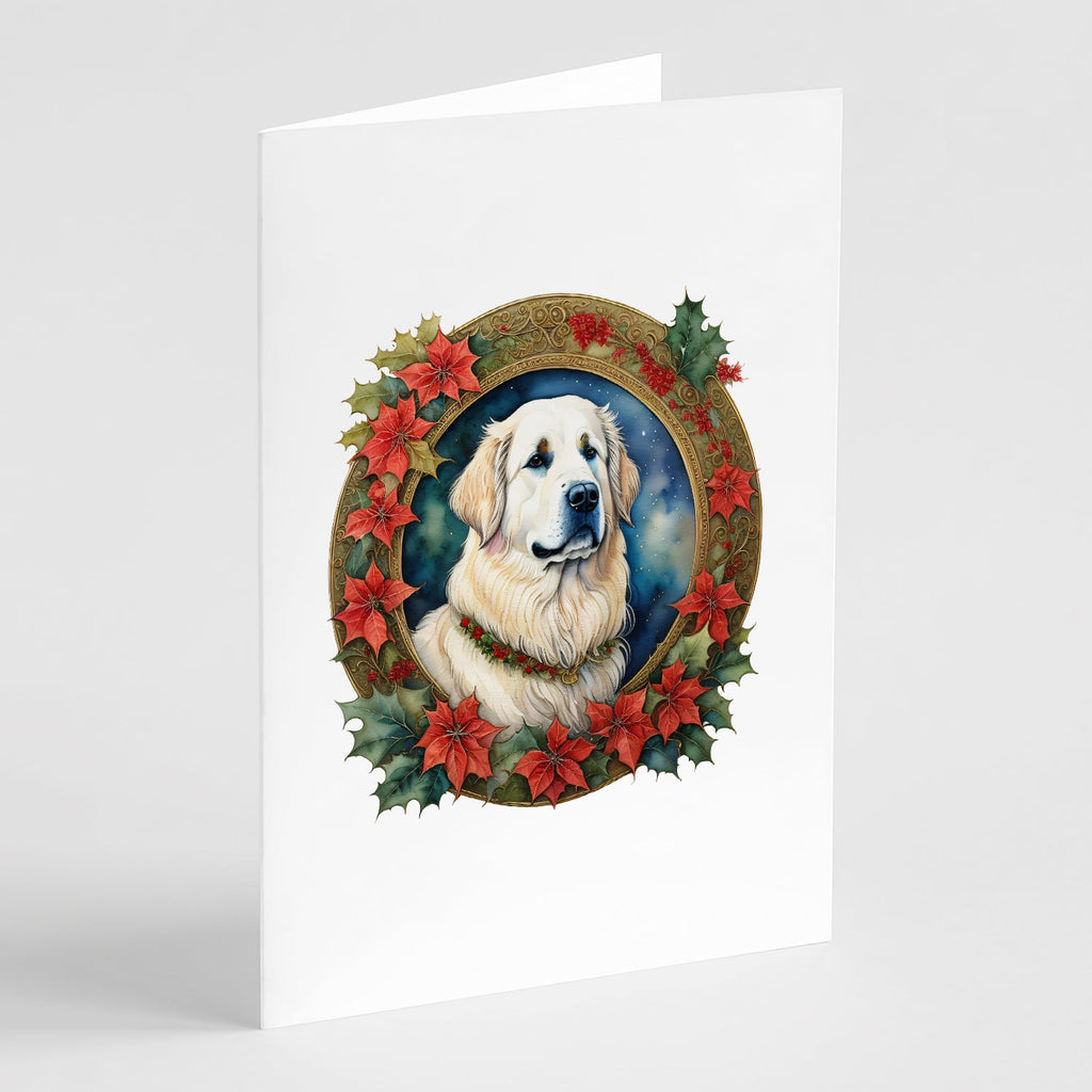 Great Pyrenees Christmas Flowers Greeting Cards Pack of 8 Blank Cards with Envelopes Whimsical A7 Size 5x7