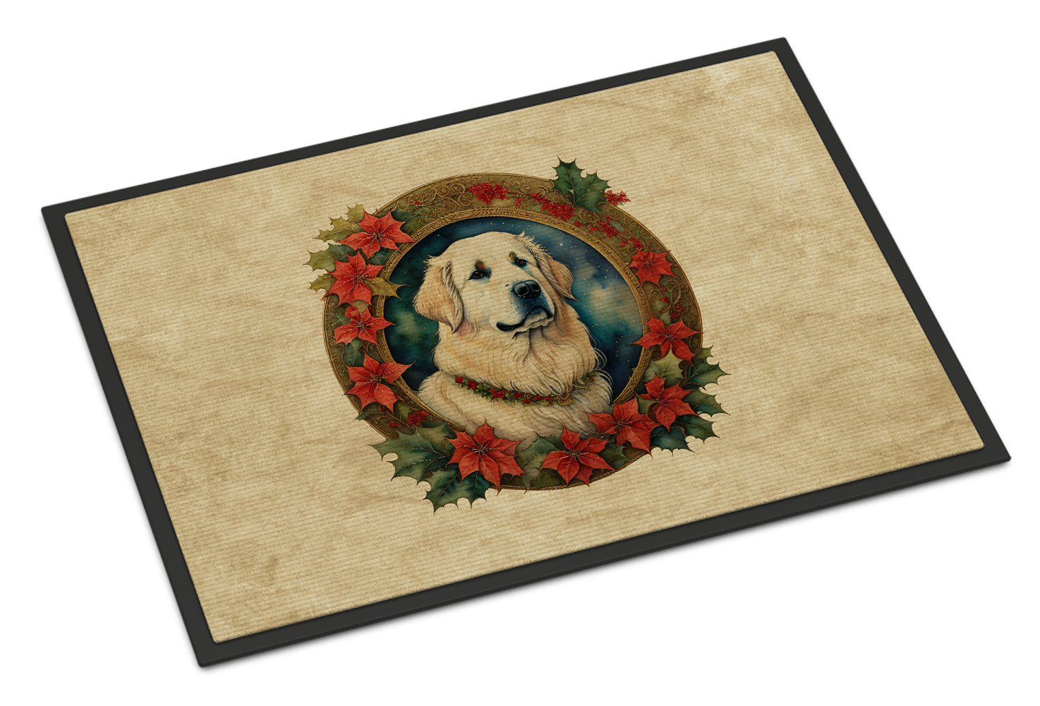 Great Pyrenees Christmas Flowers Doormat Indoor Outdoor 24H X 36W Front Door Mat Rugs for Entryway, Non Slip Washable Low Pile,