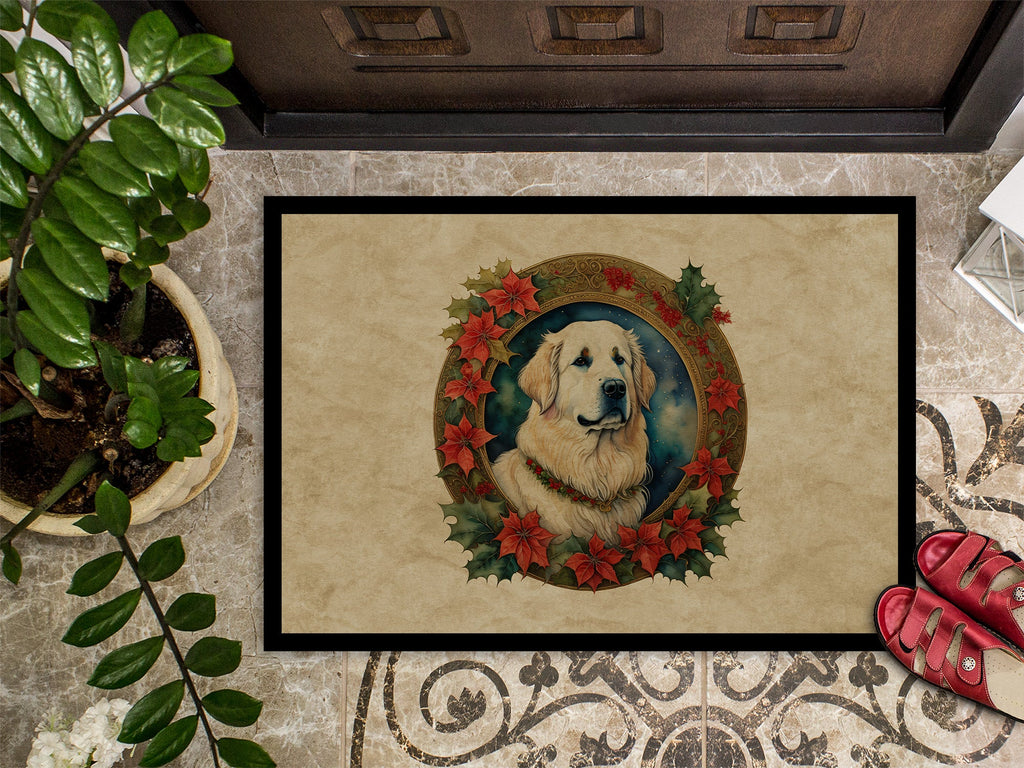 Great Pyrenees Christmas Flowers Doormat Indoor Outdoor 18H X 27W Front Door Mat Rugs for Entryway, Non Slip Washable