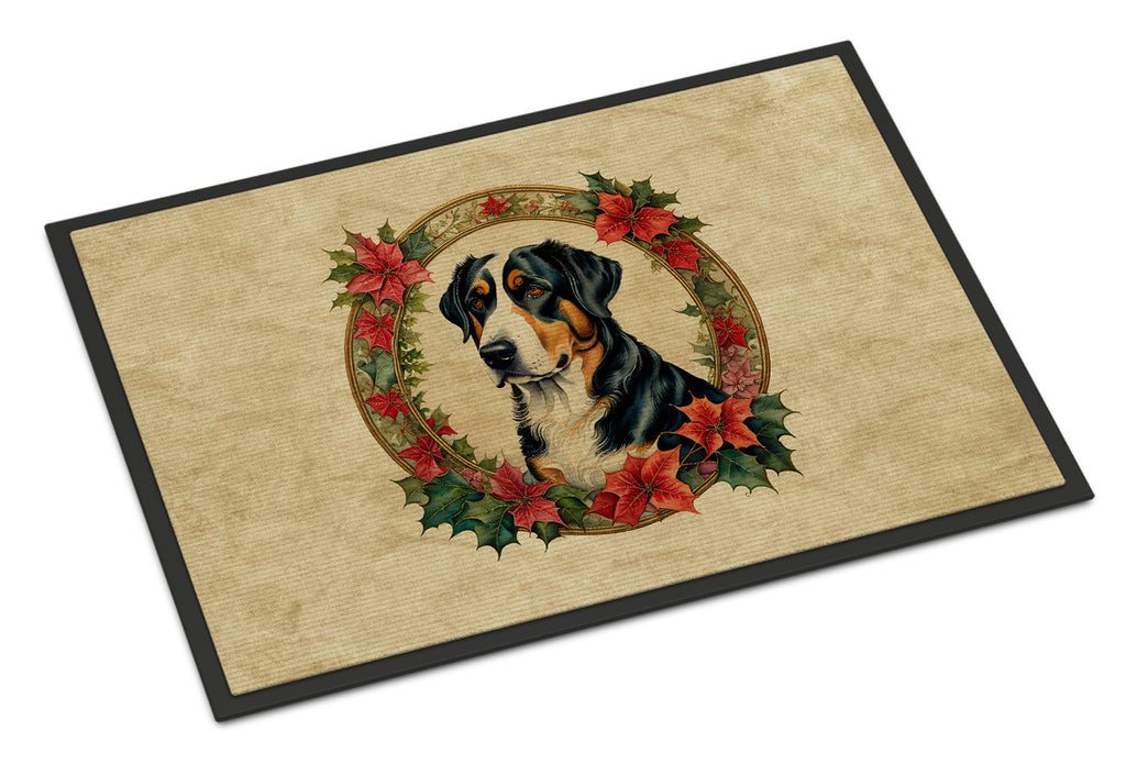 Greater Swiss Mountain Dog Christmas Flowers Doormat Indoor Outdoor 18H X 27W Front Door Mat Rugs for Entryway, Non Slip Washable