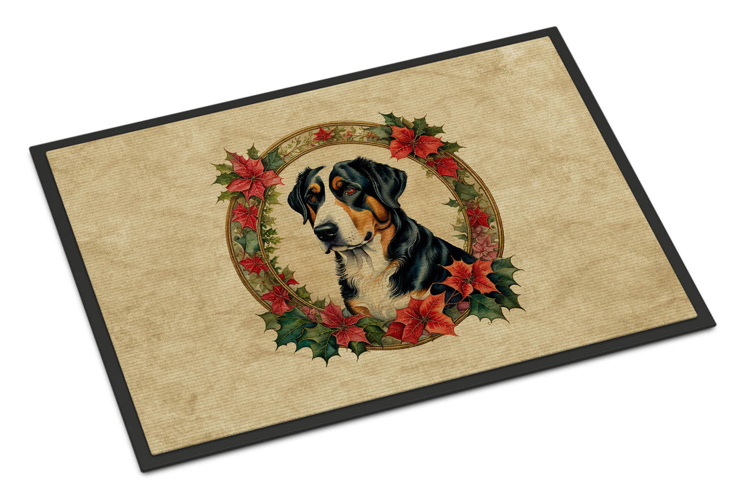 Greater Swiss Mountain Dog Christmas Flowers Doormat Indoor Outdoor 18H X 27W Front Door Mat Rugs for Entryway, Non Slip Washable