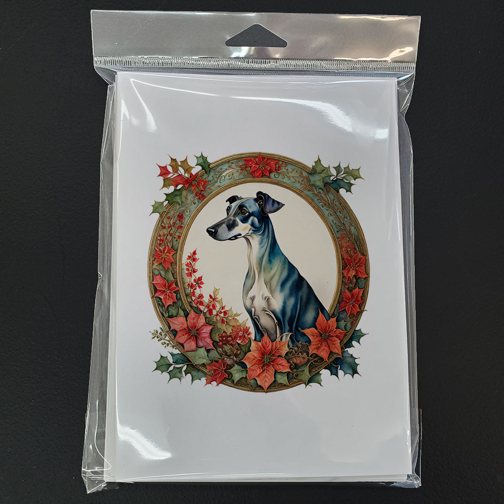 Greyhound Christmas Flowers Greeting Cards Pack of 8 Blank Cards with Envelopes Whimsical A7 Size 5x7