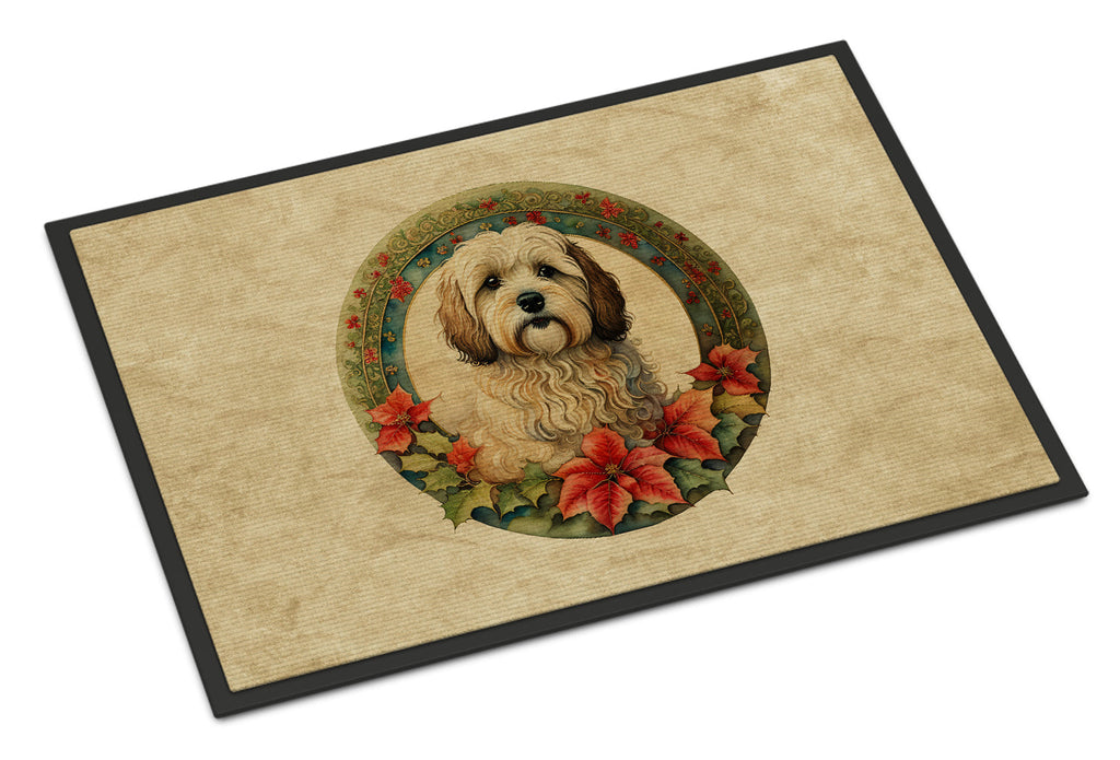 Havanese Christmas Flowers Doormat Indoor Outdoor 24H X 36W Front Door Mat Rugs for Entryway, Non Slip Washable Low Pile,