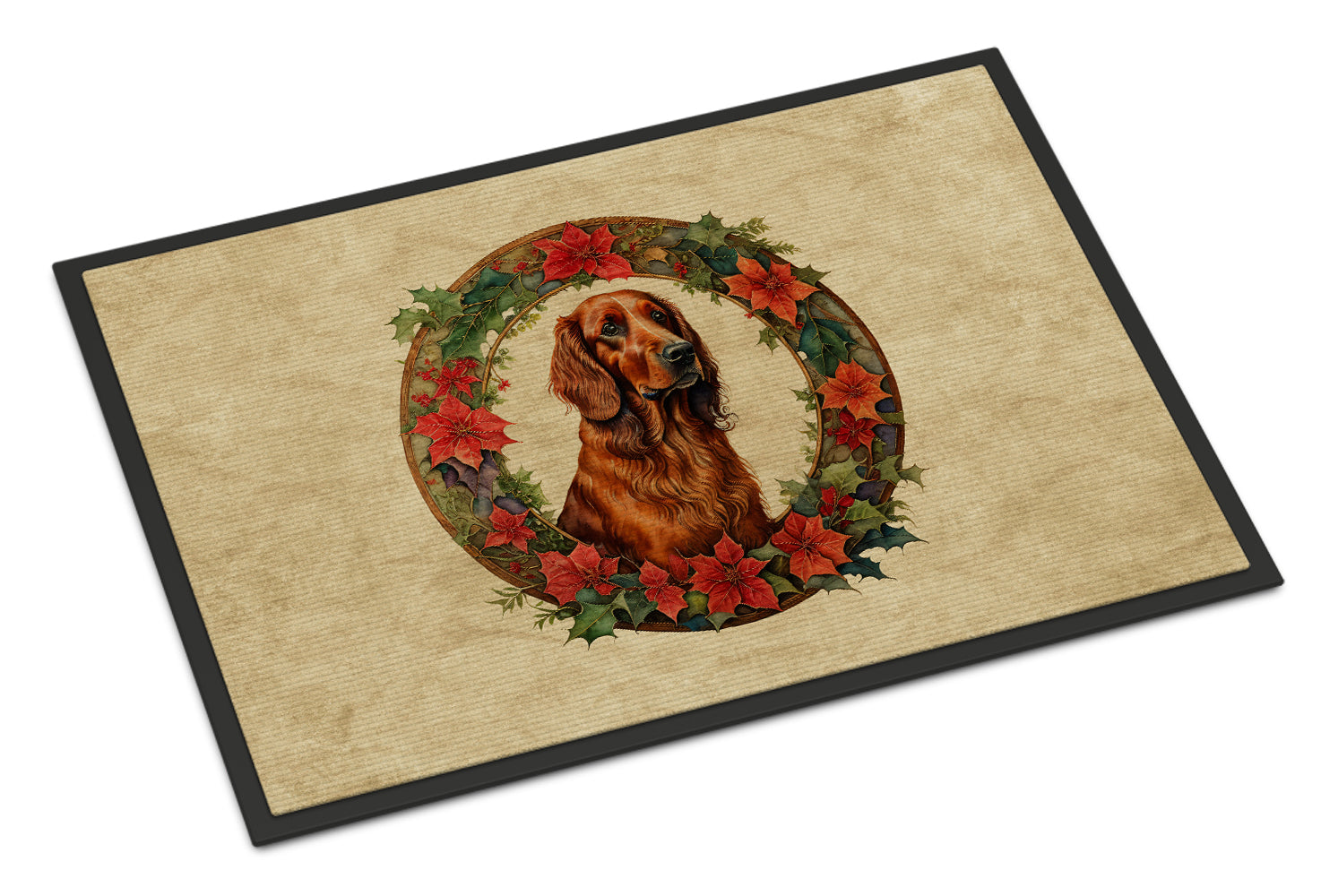 Irish Setter Christmas Flowers Doormat Indoor Outdoor 24H X 36W Front Door Mat Rugs for Entryway, Non Slip Washable Low Pile,