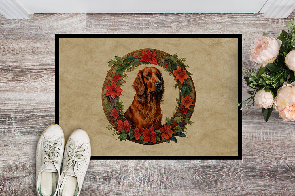 Irish Setter Christmas Flowers Doormat Indoor Outdoor 24H X 36W Front Door Mat Rugs for Entryway, Non Slip Washable Low Pile,