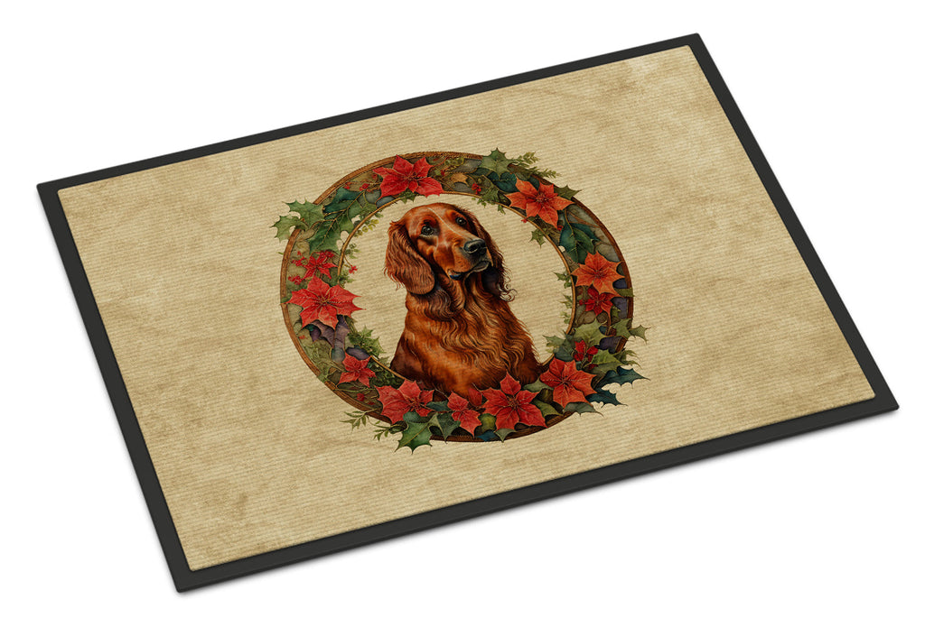 Irish Setter Christmas Flowers Doormat Indoor Outdoor 18H X 27W Front Door Mat Rugs for Entryway, Non Slip Washable