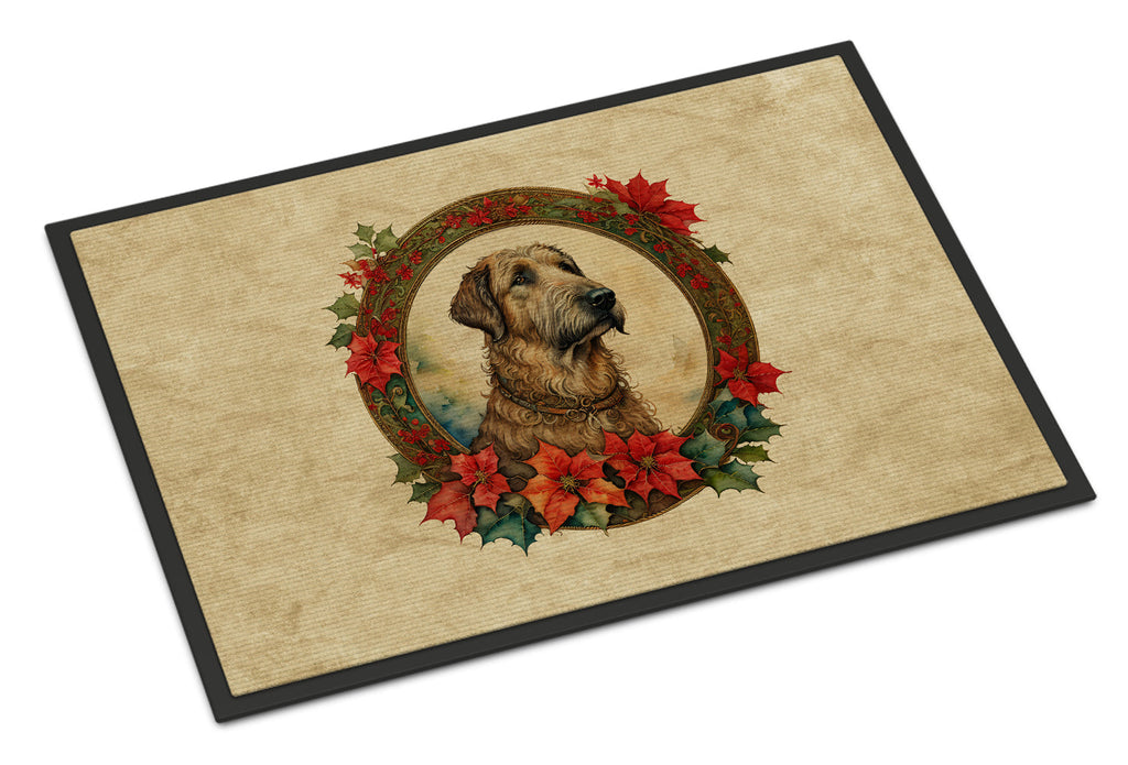 Irish Wolfhound Christmas Flowers Doormat Indoor Outdoor 24H X 36W Front Door Mat Rugs for Entryway, Non Slip Washable Low Pile,