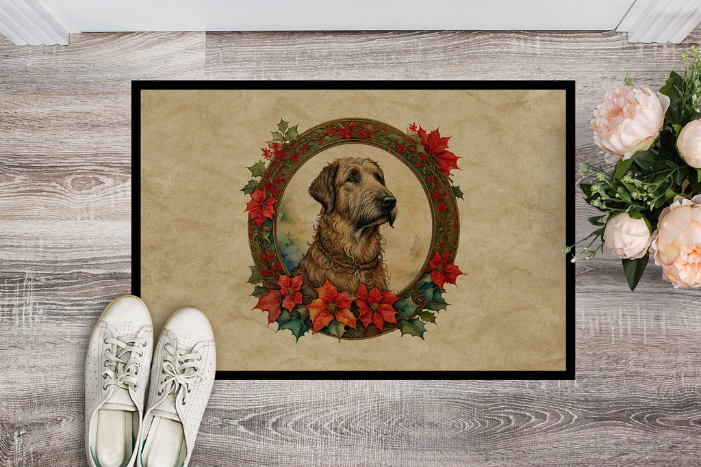 Irish Wolfhound Christmas Flowers Doormat Indoor Outdoor 24H X 36W Front Door Mat Rugs for Entryway, Non Slip Washable Low Pile,