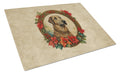 Irish Wolfhound Christmas Flowers Cutting Board Tempered Glass Kitchen Cutting Surface, Heat Resistant Chopping, Non-Slip Feet, Food Prep & Serving