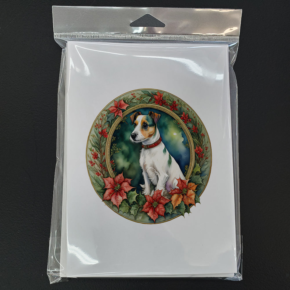 Jack Russell Terrier Christmas Flowers Greeting Cards Pack of 8 Blank Cards with Envelopes Whimsical A7 Size 5x7