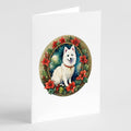 Japanese Spitz Christmas Flowers Greeting Cards Pack of 8 Blank Cards with Envelopes Whimsical A7 Size 5x7