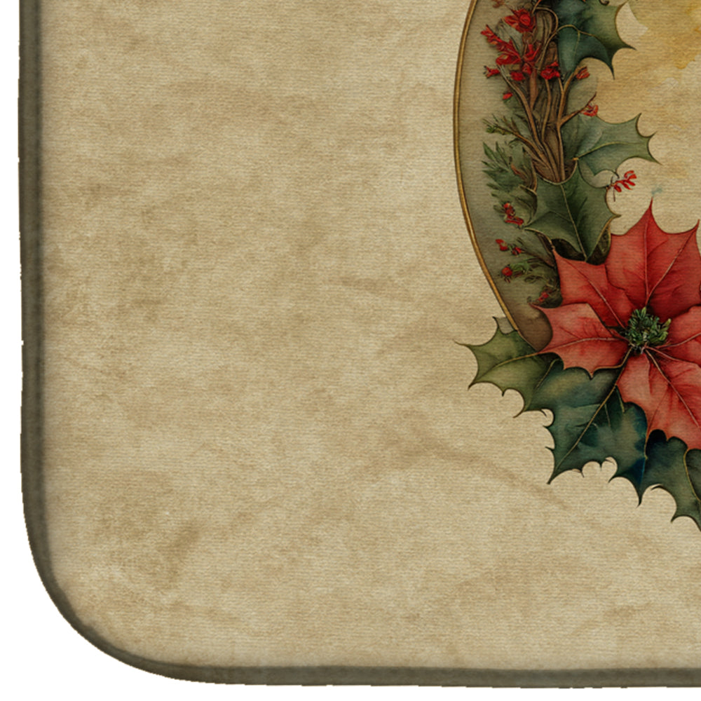 Keeshond Christmas Flowers Dish Drying Mat Absorbent Dish Drying Mat Pad for Kitchen Counter Dish Drainer Mat for Countertop, 14 x 21", Multicolor