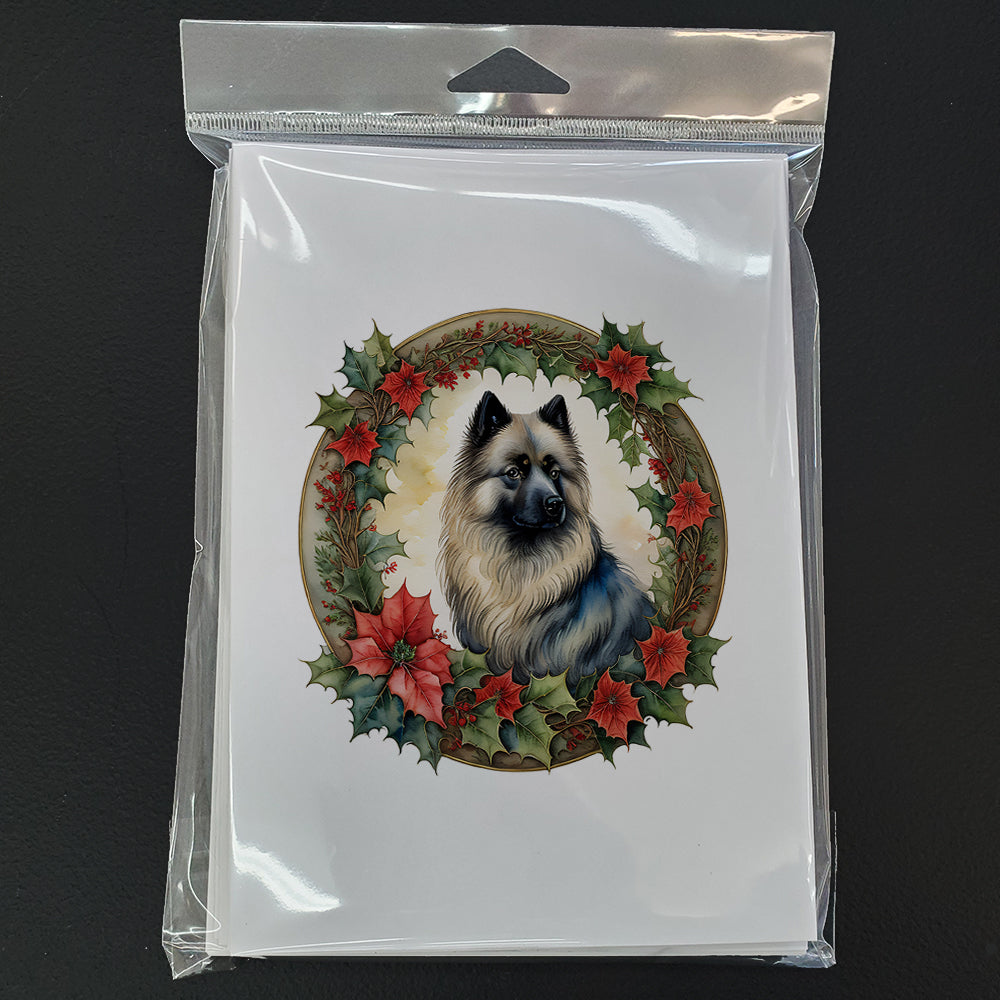 Keeshond Christmas Flowers Greeting Cards Pack of 8 Blank Cards with Envelopes Whimsical A7 Size 5x7