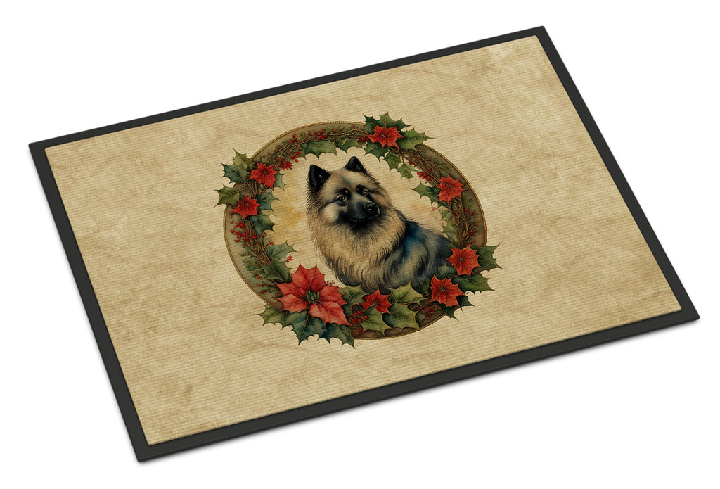 Keeshond Christmas Flowers Doormat Indoor Outdoor 24H X 36W Front Door Mat Rugs for Entryway, Non Slip Washable Low Pile,