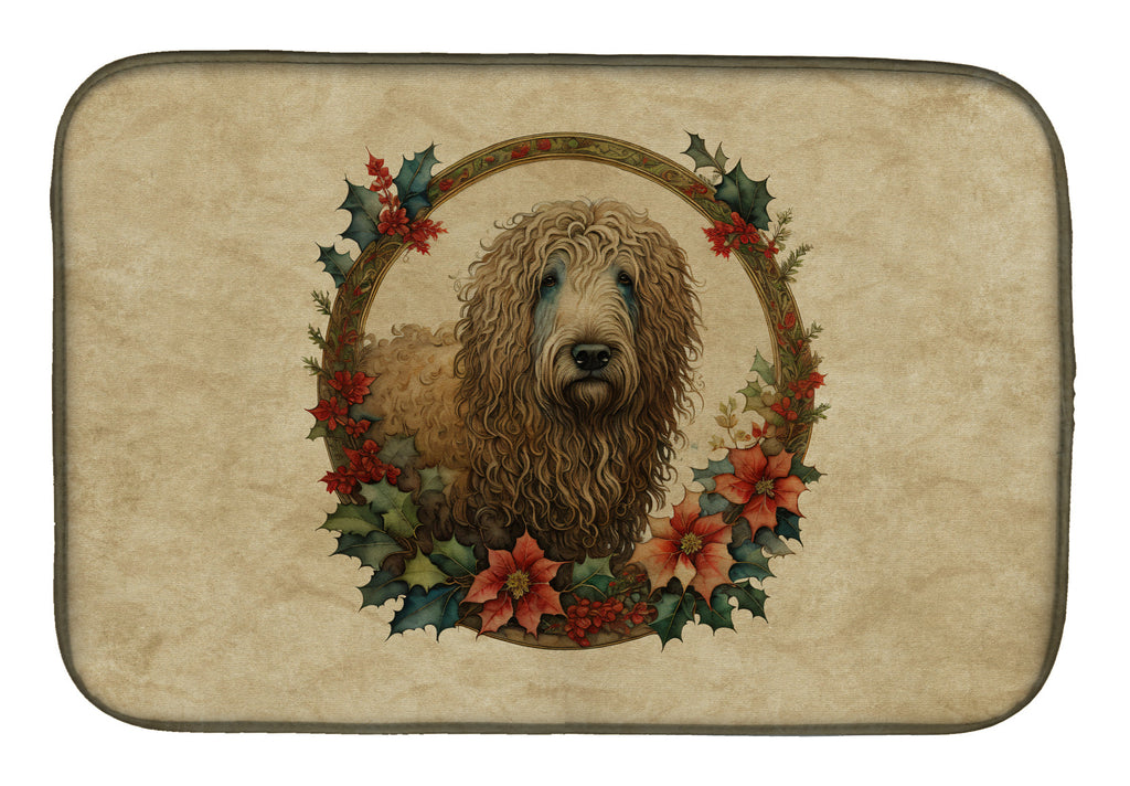 Komondor Christmas Flowers Dish Drying Mat Absorbent Dish Drying Mat Pad for Kitchen Counter Dish Drainer Mat for Countertop, 14 x 21", Multicolor