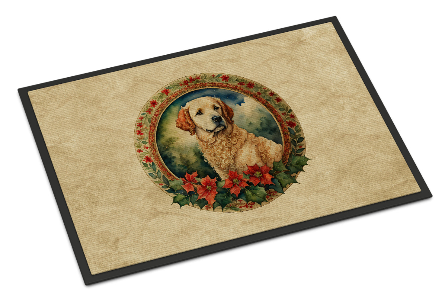 Kuvasz Christmas Flowers Doormat Indoor Outdoor 24H X 36W Front Door Mat Rugs for Entryway, Non Slip Washable Low Pile,