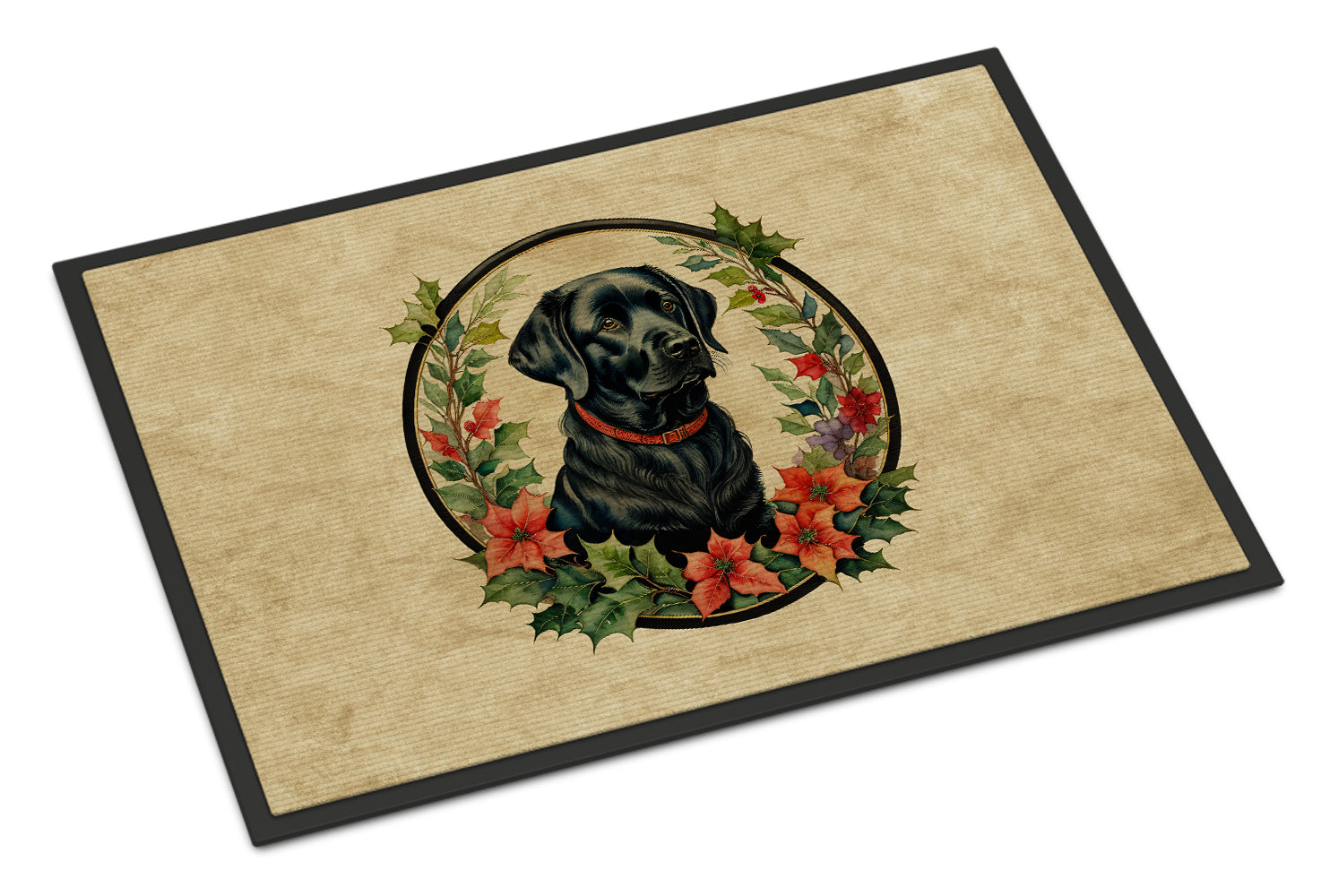 Labrador Retriever Christmas Flowers Doormat Indoor Outdoor 24H X 36W Front Door Mat Rugs for Entryway, Non Slip Washable Low Pile,