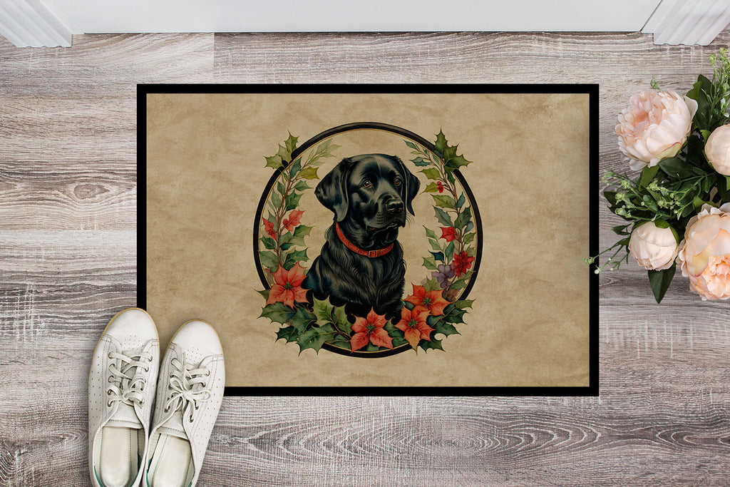 Labrador Retriever Christmas Flowers Doormat Indoor Outdoor 24H X 36W Front Door Mat Rugs for Entryway, Non Slip Washable Low Pile,