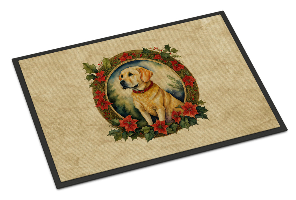 Labrador Retriever Christmas Flowers Doormat Indoor Outdoor 18H X 27W Front Door Mat Rugs for Entryway, Non Slip Washable