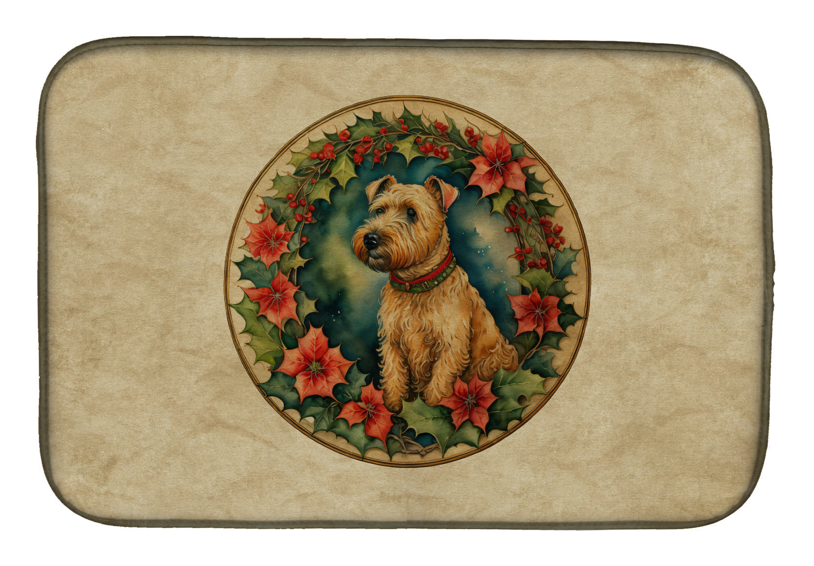 Lakeland Terrier Christmas Flowers Dish Drying Mat Absorbent Dish Drying Mat Pad for Kitchen Counter Dish Drainer Mat for Countertop, 14 x 21", Multicolor