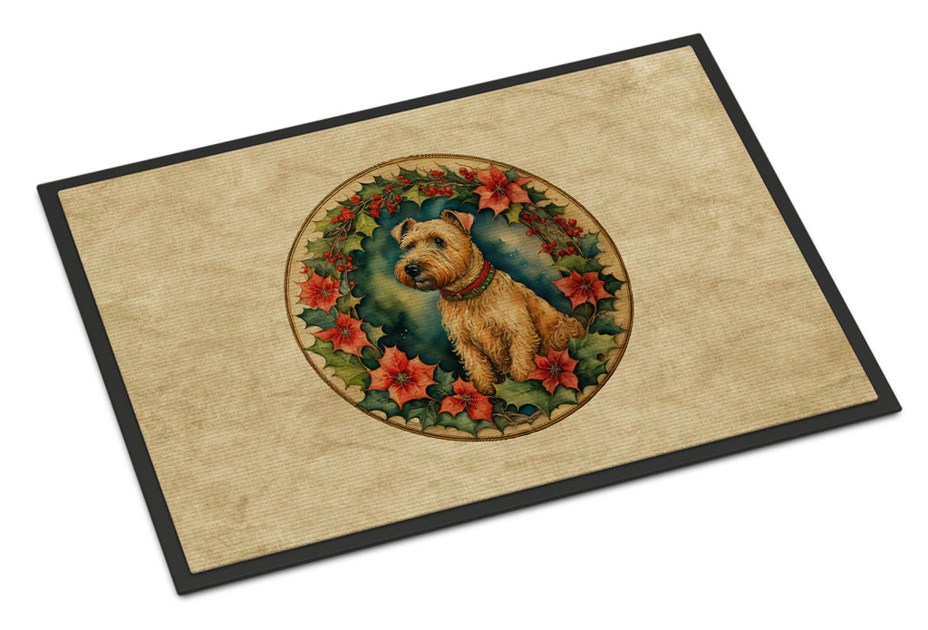 Lakeland Terrier Christmas Flowers Doormat Indoor Outdoor 18H X 27W Front Door Mat Rugs for Entryway, Non Slip Washable