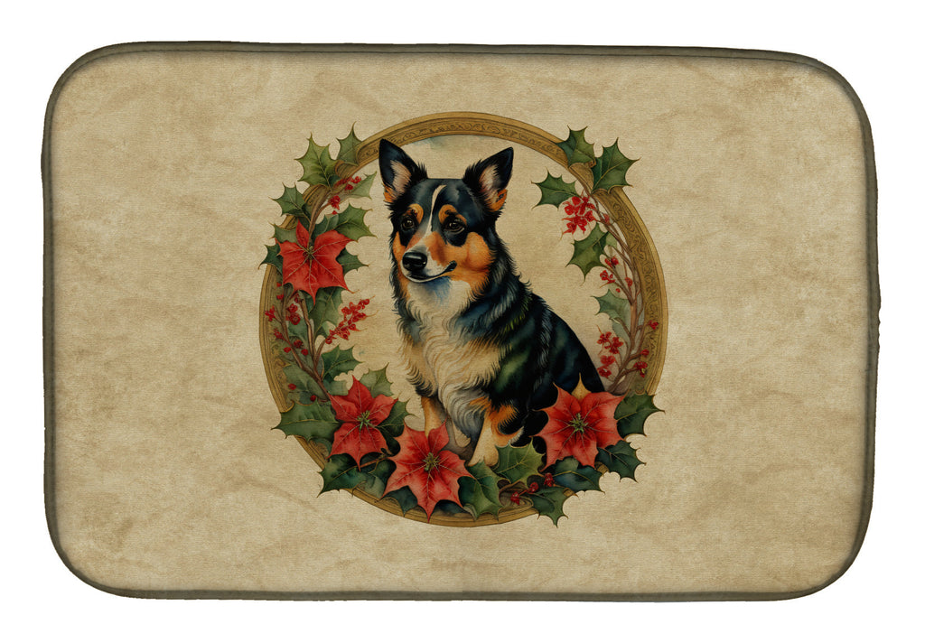 Lancashire Heeler Christmas Flowers Dish Drying Mat Absorbent Dish Drying Mat Pad for Kitchen Counter Dish Drainer Mat for Countertop, 14 x 21", Multicolor