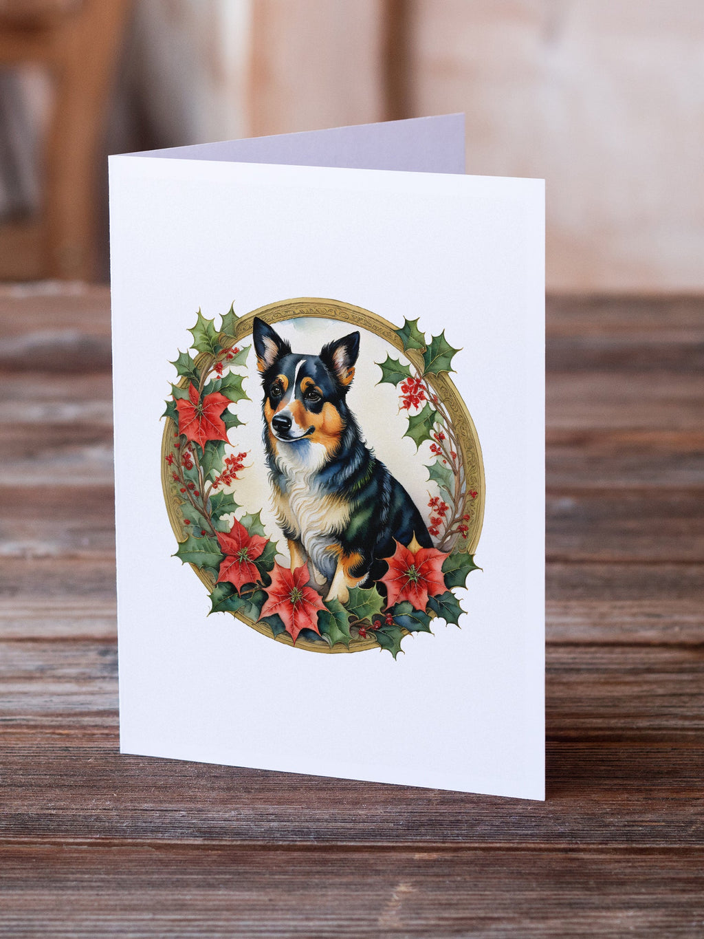 Lancashire Heeler Christmas Flowers Greeting Cards Pack of 8 Blank Cards with Envelopes Whimsical A7 Size 5x7