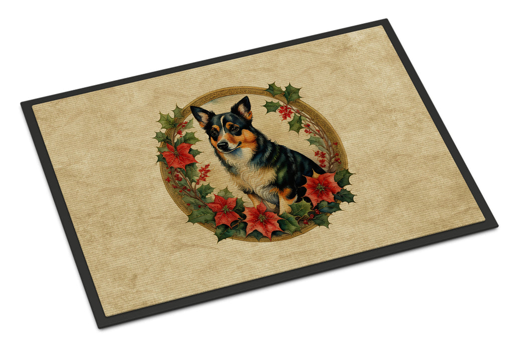 Lancashire Heeler Christmas Flowers Doormat Indoor Outdoor 18H X 27W Front Door Mat Rugs for Entryway, Non Slip Washable
