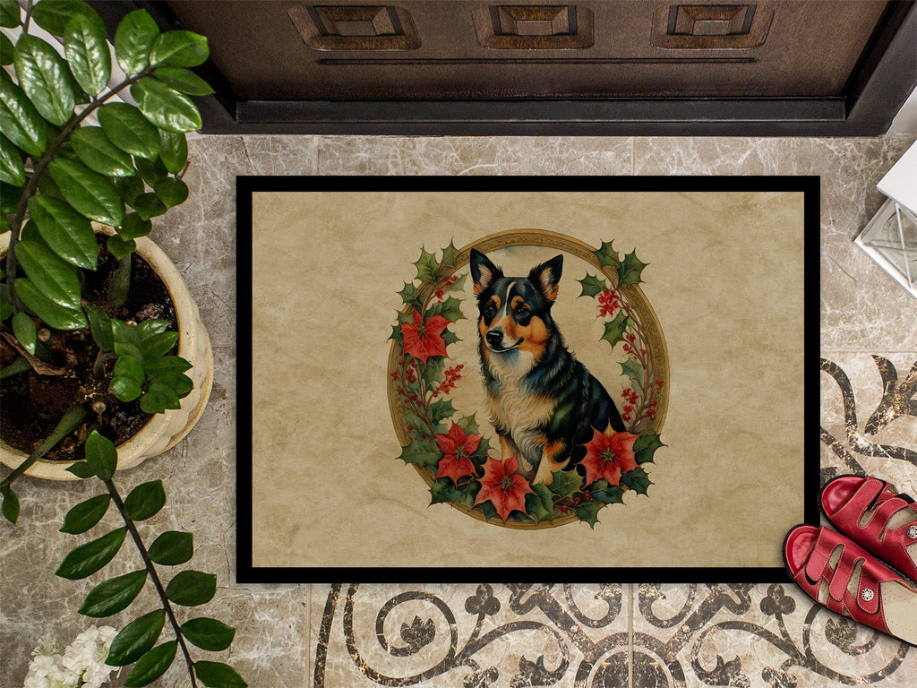 Lancashire Heeler Christmas Flowers Doormat Indoor Outdoor 18H X 27W Front Door Mat Rugs for Entryway, Non Slip Washable