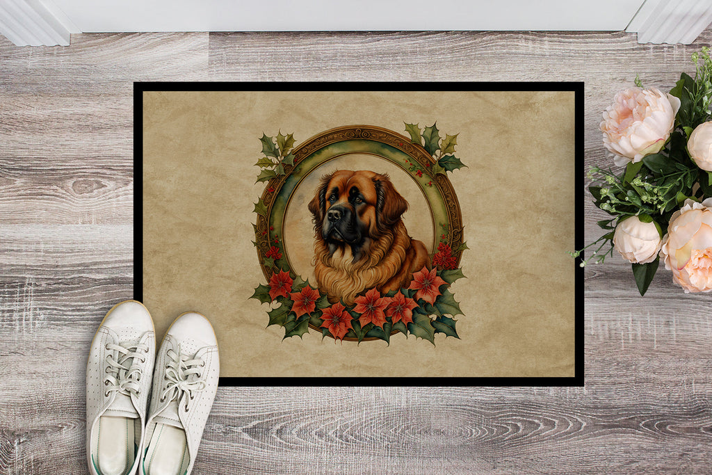 Leonberger Christmas Flowers Doormat Indoor Outdoor 24H X 36W Front Door Mat Rugs for Entryway, Non Slip Washable Low Pile,