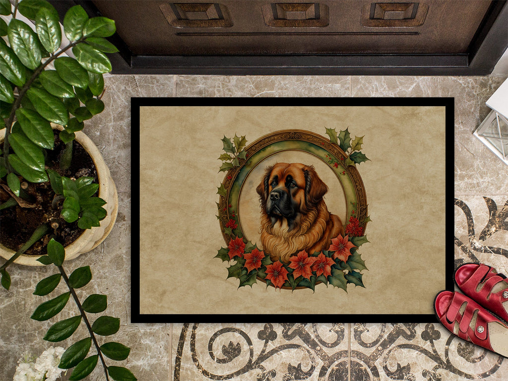 Leonberger Christmas Flowers Doormat Indoor Outdoor 24H X 36W Front Door Mat Rugs for Entryway, Non Slip Washable Low Pile,
