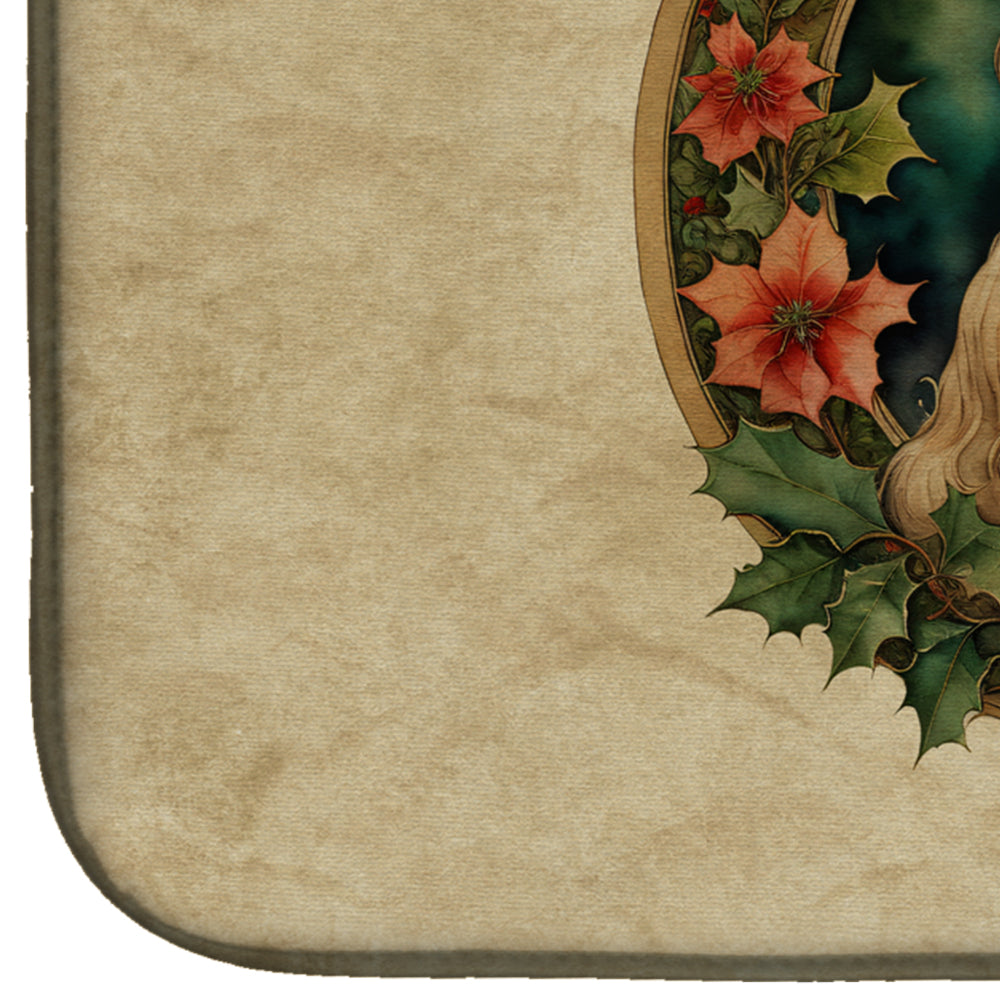 Lhasa Apso Christmas Flowers Dish Drying Mat Absorbent Dish Drying Mat Pad for Kitchen Counter Dish Drainer Mat for Countertop, 14 x 21", Multicolor