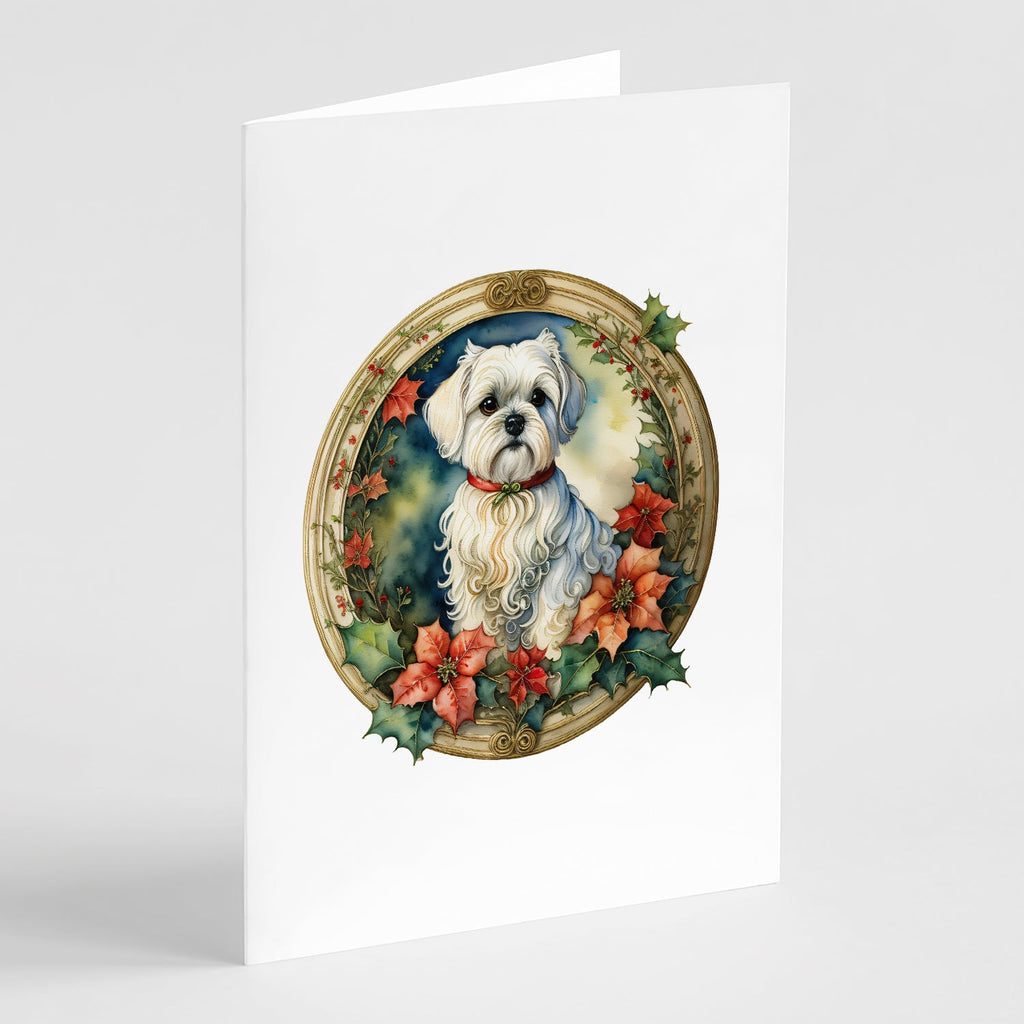 Maltese Christmas Flowers Greeting Cards Pack of 8 Blank Cards with Envelopes Whimsical A7 Size 5x7