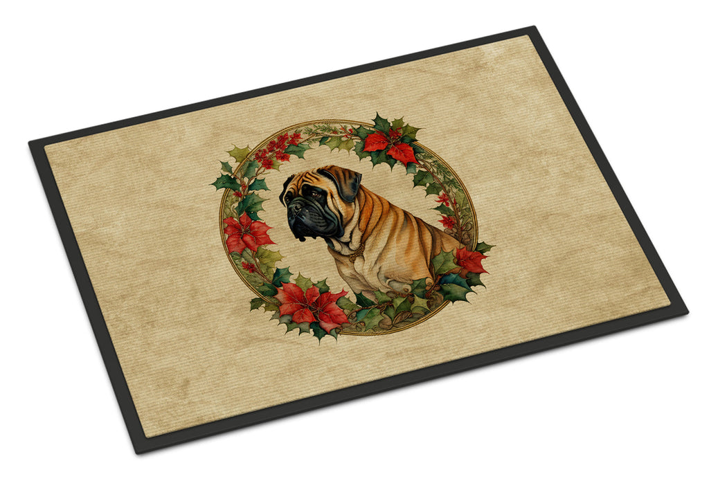 Mastiff Christmas Flowers Doormat Indoor Outdoor 24H X 36W Front Door Mat Rugs for Entryway, Non Slip Washable Low Pile,