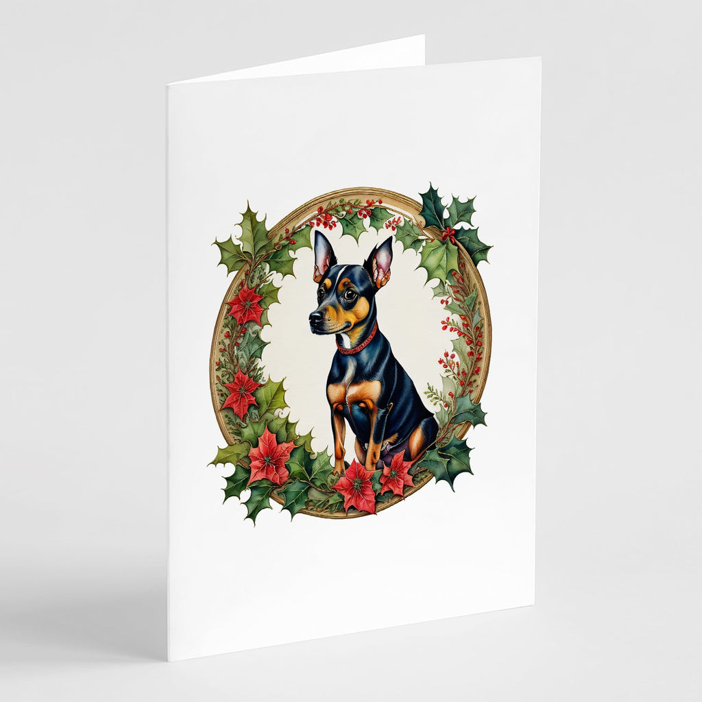 Miniature Pinscher Christmas Flowers Greeting Cards Pack of 8 Blank Cards with Envelopes Whimsical A7 Size 5x7