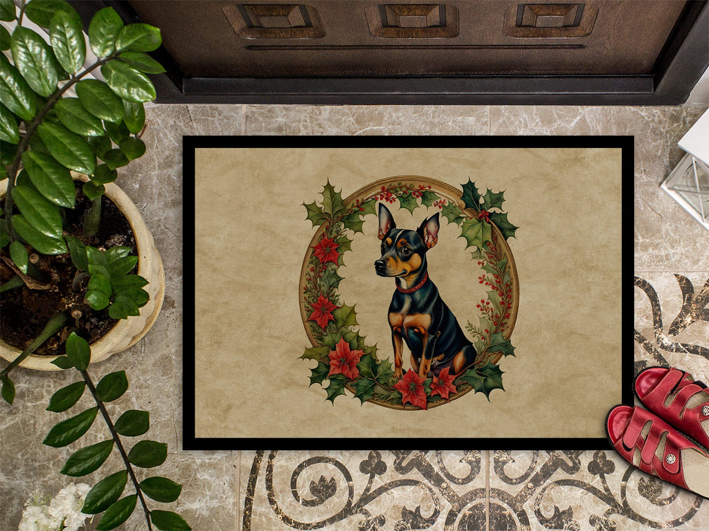 Miniature Pinscher Christmas Flowers Doormat Indoor Outdoor 24H X 36W Front Door Mat Rugs for Entryway, Non Slip Washable Low Pile,