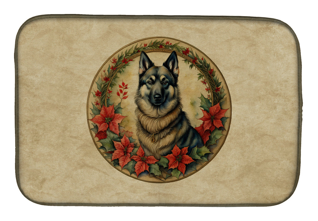 Norwegian Elkhound Christmas Flowers Dish Drying Mat Absorbent Dish Drying Mat Pad for Kitchen Counter Dish Drainer Mat for Countertop, 14 x 21", Multicolor