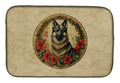 Norwegian Elkhound Christmas Flowers Dish Drying Mat Absorbent Dish Drying Mat Pad for Kitchen Counter Dish Drainer Mat for Countertop, 14 x 21", Multicolor