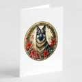 Norwegian Elkhound Christmas Flowers Greeting Cards Pack of 8 Blank Cards with Envelopes Whimsical A7 Size 5x7