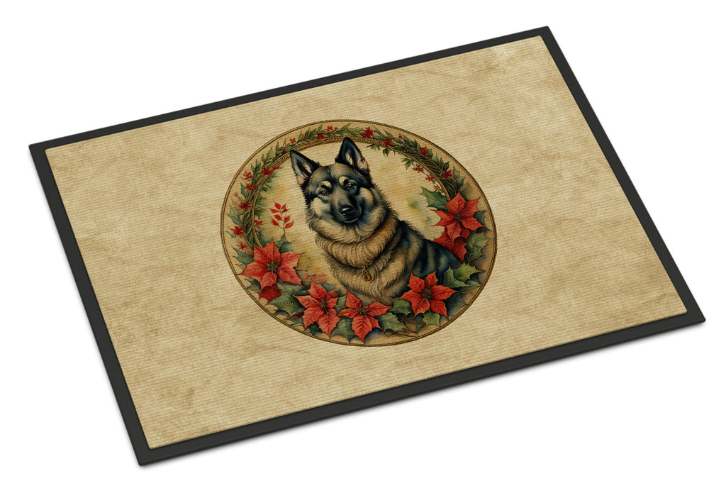Norwegian Elkhound Christmas Flowers Doormat Indoor Outdoor 24H X 36W Front Door Mat Rugs for Entryway, Non Slip Washable Low Pile,