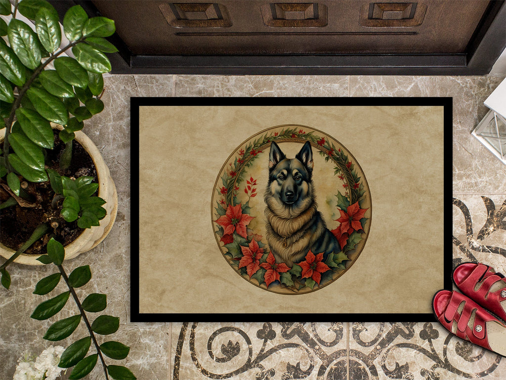 Norwegian Elkhound Christmas Flowers Doormat Indoor Outdoor 24H X 36W Front Door Mat Rugs for Entryway, Non Slip Washable Low Pile,