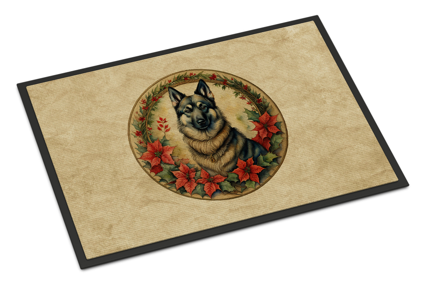 Norwegian Elkhound Christmas Flowers Doormat Indoor Outdoor 18H X 27W Front Door Mat Rugs for Entryway, Non Slip Washable