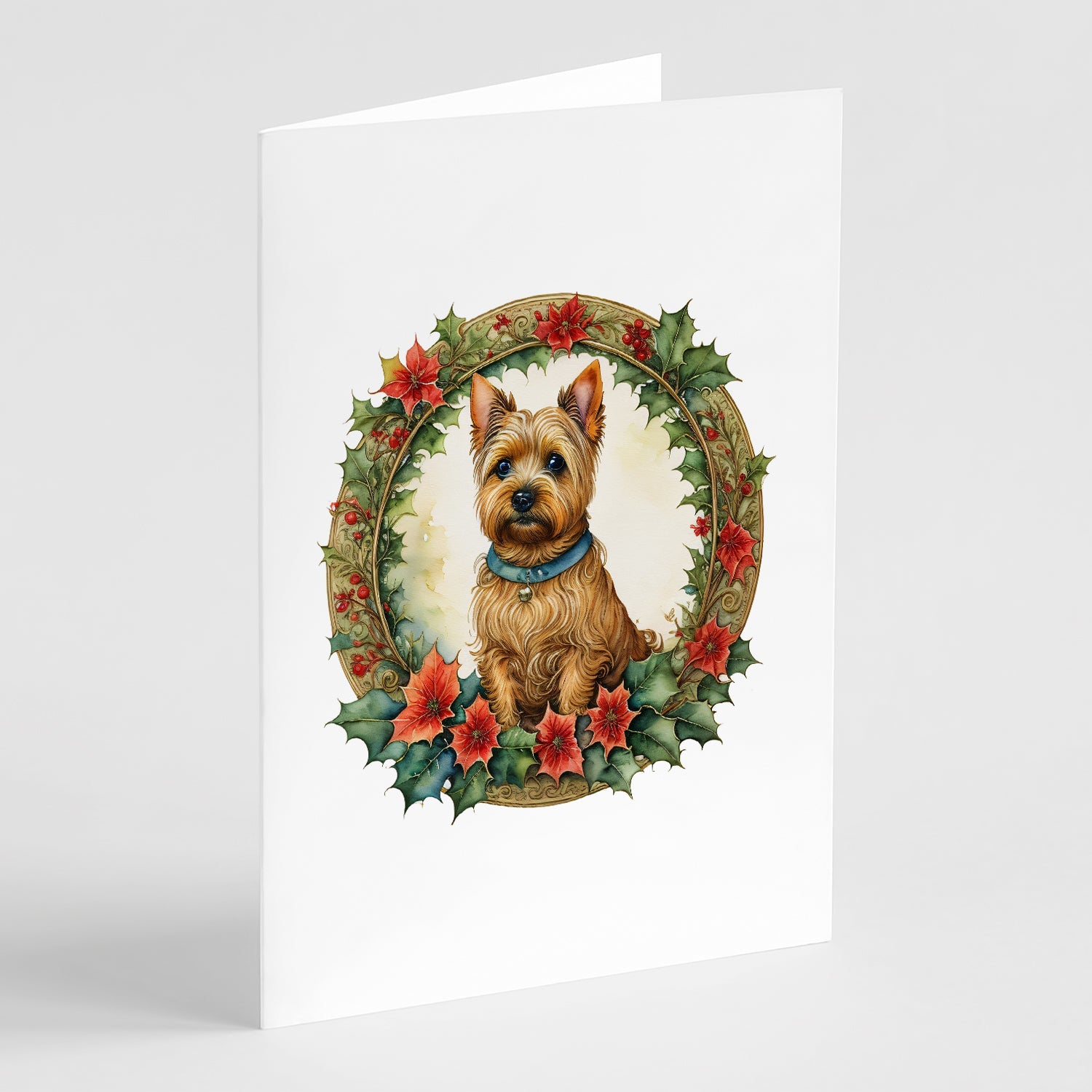 Norwich Terrier Christmas Flowers Greeting Cards Pack of 8 Blank Cards with Envelopes Whimsical A7 Size 5x7