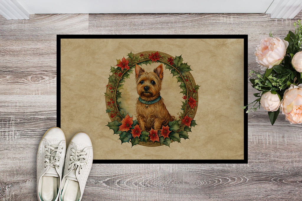 Norwich Terrier Christmas Flowers Doormat Indoor Outdoor 18H X 27W Front Door Mat Rugs for Entryway, Non Slip Washable