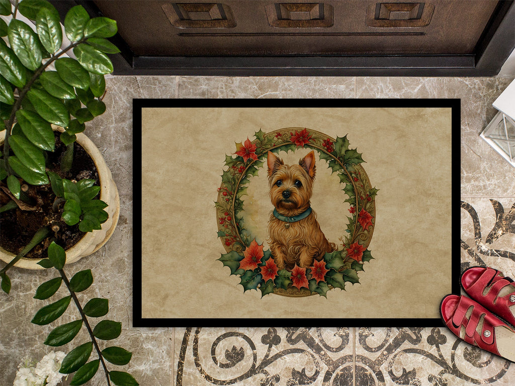 Norwich Terrier Christmas Flowers Doormat Indoor Outdoor 18H X 27W Front Door Mat Rugs for Entryway, Non Slip Washable