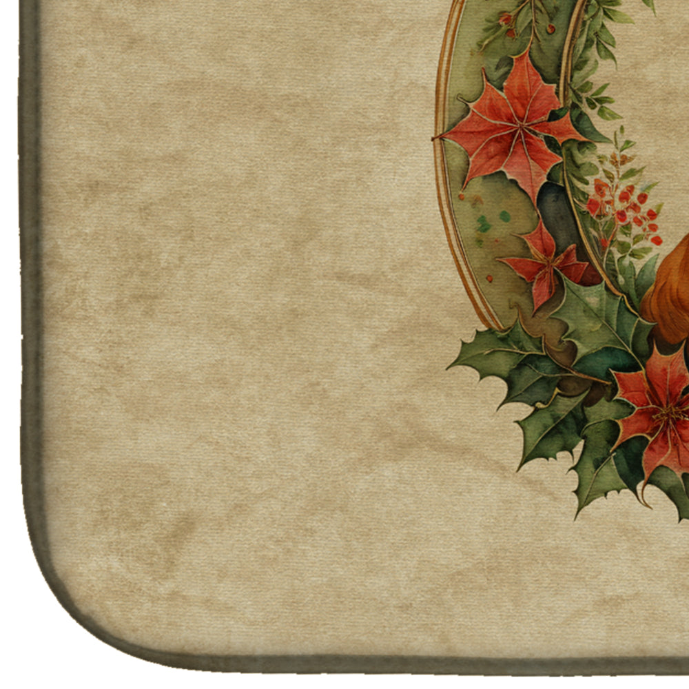 Nova Scotia Duck Tolling Retriever Christmas Flowers Dish Drying Mat Absorbent Dish Drying Mat Pad for Kitchen Counter Dish Drainer Mat for Countertop, 14 x 21", Multicolor