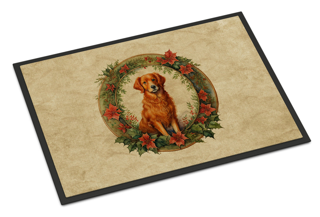 Nova Scotia Duck Tolling Retriever Christmas Flowers Doormat Indoor Outdoor 18H X 27W Front Door Mat Rugs for Entryway, Non Slip Washable