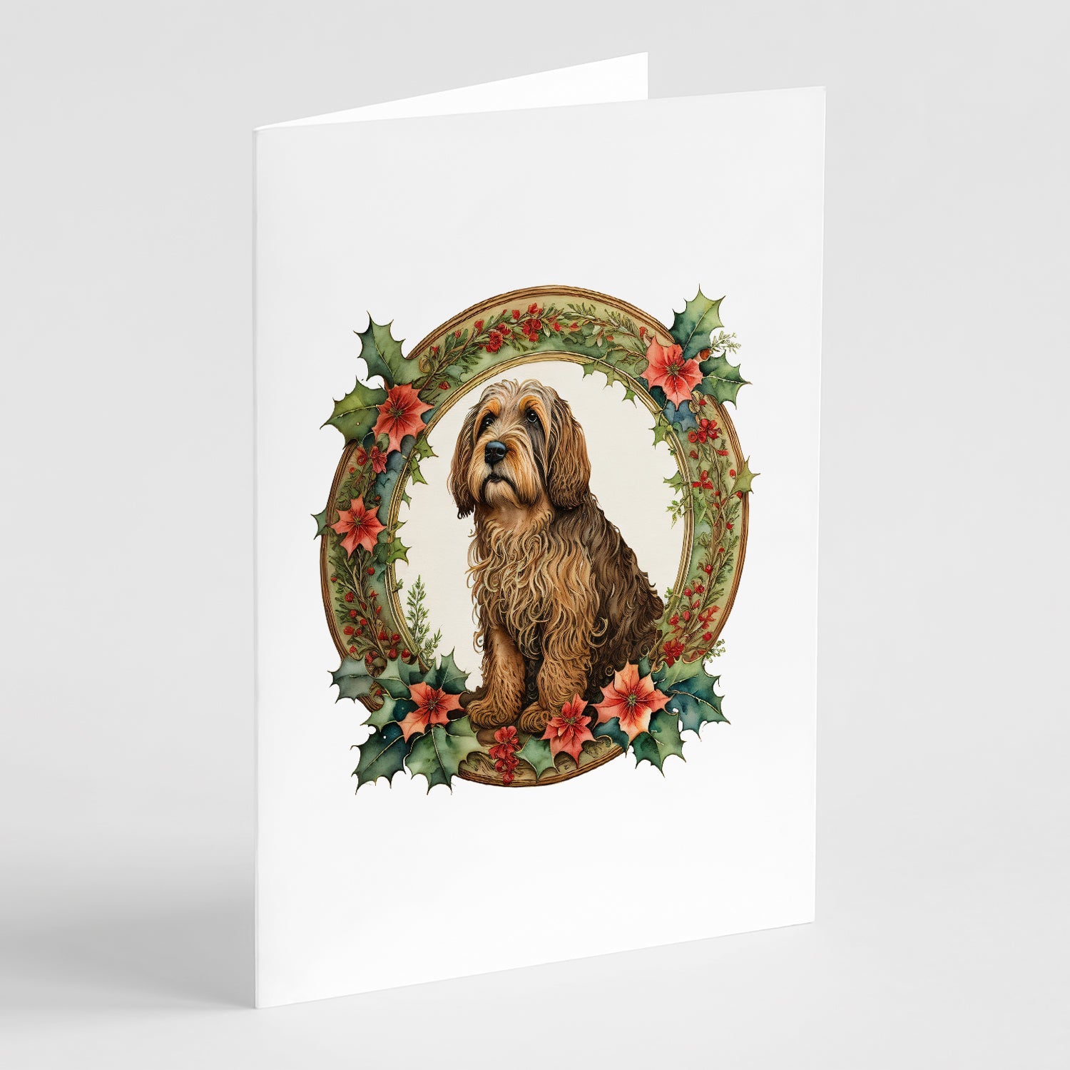 Otterhound Christmas Flowers Greeting Cards Pack of 8 Blank Cards with Envelopes Whimsical A7 Size 5x7